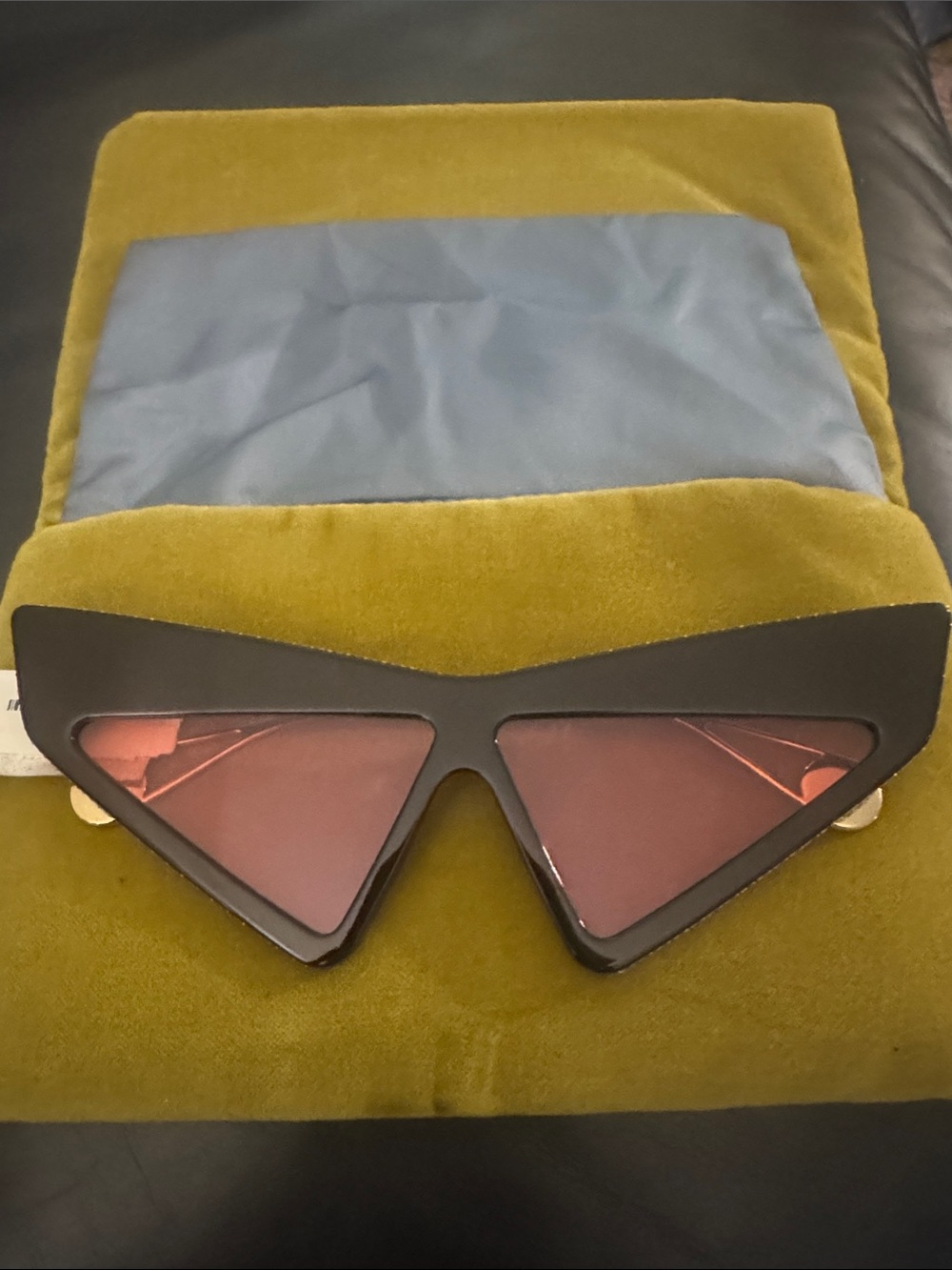 Gucci Black Triangle Sunglasses with Rose Lenses and crystals